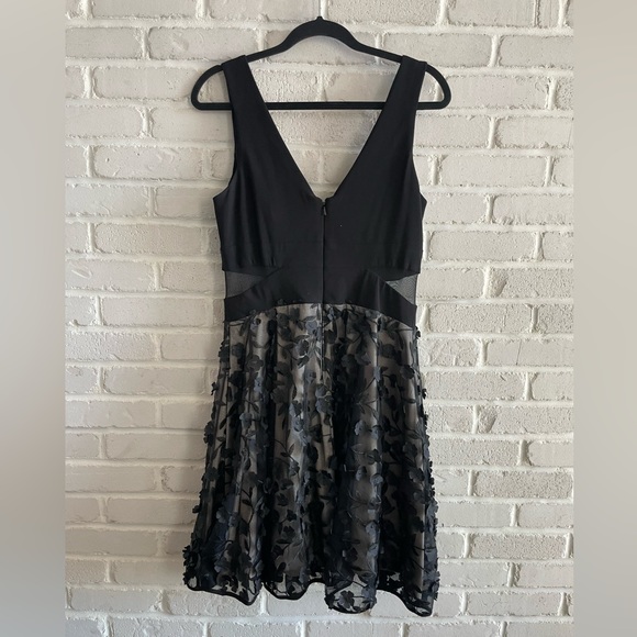 XSCAPE A-Line Black Dress with Floral Detailing, Size 8. - Picture 6 of 9